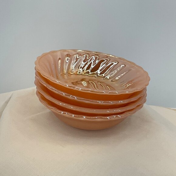 Peach Lustre Laurel Pattern Dessert Fruit Bowls Set/4 Vintage Glassware USA Made - Picture 1 of 8